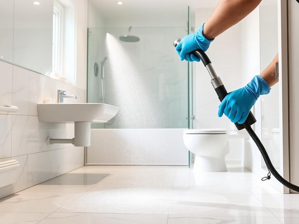 Deep cleaning of a bathroom with professional equipment
